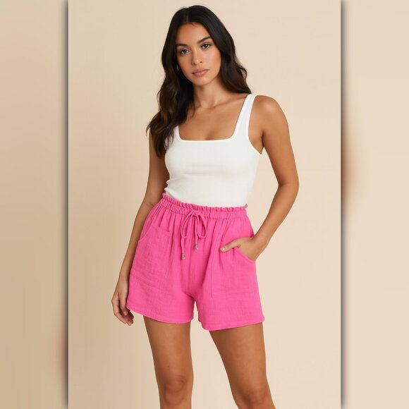 Lively Lumina Pants - A366 ✽ Hot Pink Textured Drawstring Shorts